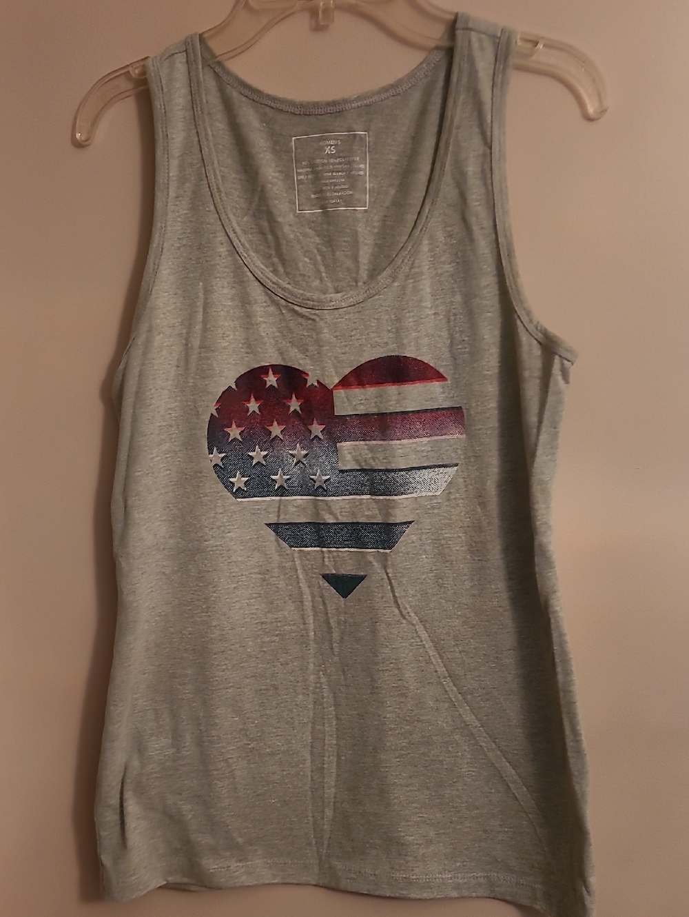 Women's Gray Tank Top with American Flag Heart Graphic